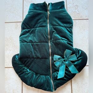 HomeGoods Emerald Green Velvet Dog Puffer Coat with Satin Bow Large Dog